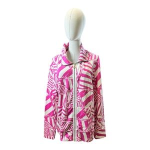Lilly Pulitzer Womens XL Leona Full Zip Sweatshirt Jacket Yacht Sea Capri Pink